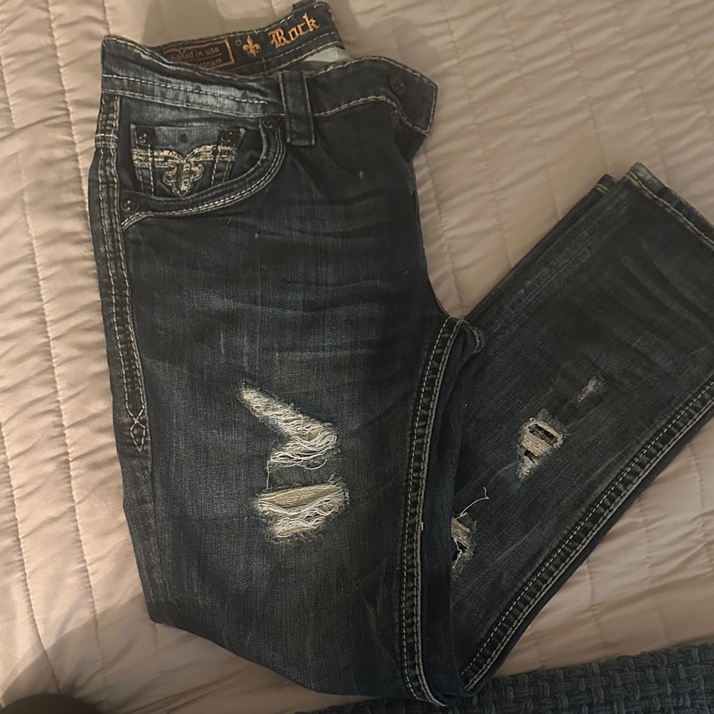 Rock Revival Dark Wash Jeans with Embroidered Details